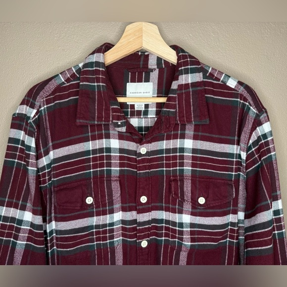 American Eagle Men's Burgundy Super Soft Plaid Flannel Shirt XL 100% Cotton Fall - Picture 5 of 13